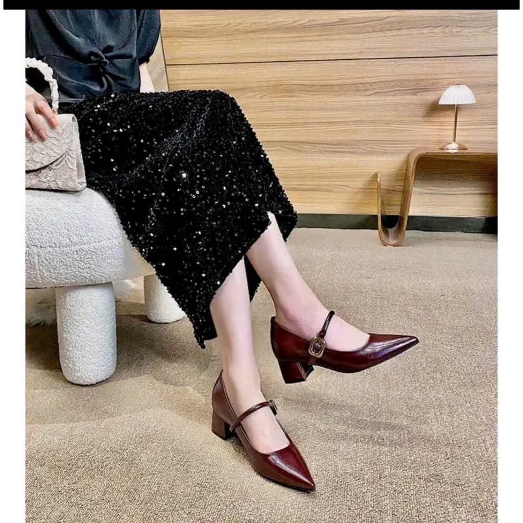 Giày quai ngang mũi nhọn đế vuông 5cm sang trọng | BigBuy360 - bigbuy360.vn