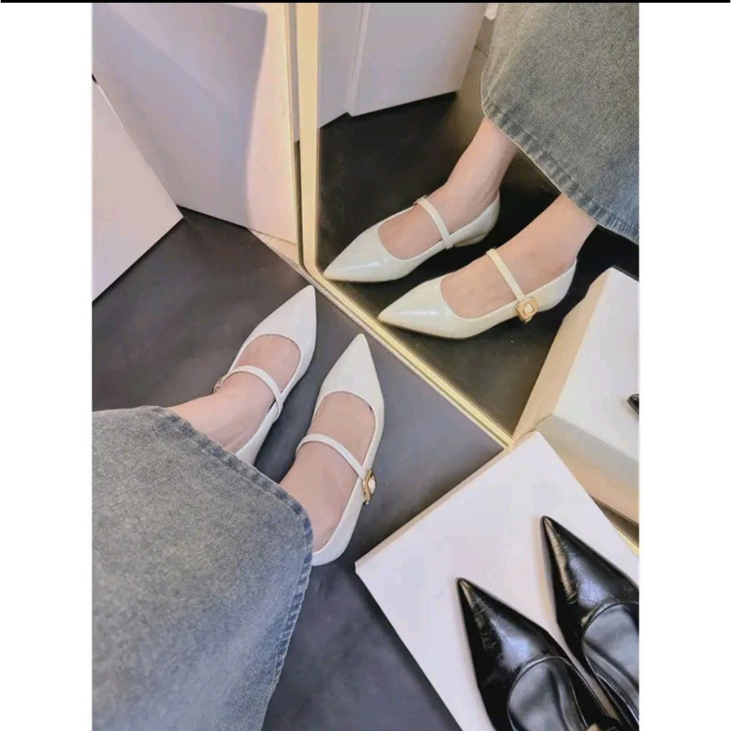 Giày quai ngang mũi nhọn đế vuông 5cm sang trọng | BigBuy360 - bigbuy360.vn