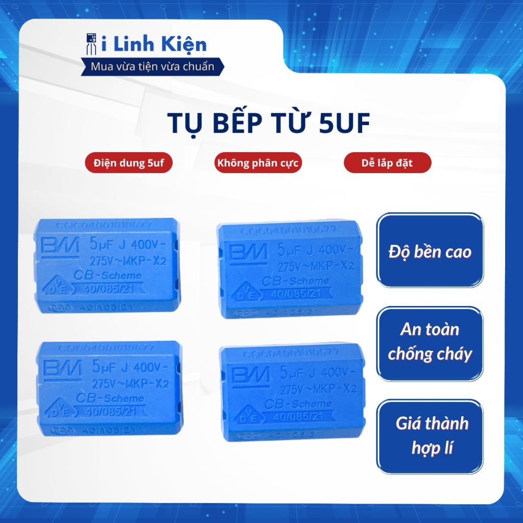 Tụ bếp từ 5UF 400VDC chất lượng tốt.