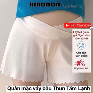 Quần đùi bầu mặc trong váy chất Thun Tăm Lạnh thiết kế cạp chéo ôm bụng bầu đẹp giá rẻ HEROMOM