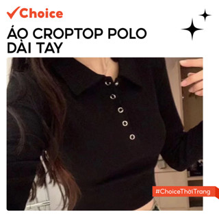 [Choice] Áo Croptop NH60 Dài Tay Cho Nữ, Cúc Bấm, Cổ Bẻ, Chất Thun Tăm Co Giãn, Freesize, Loại 1