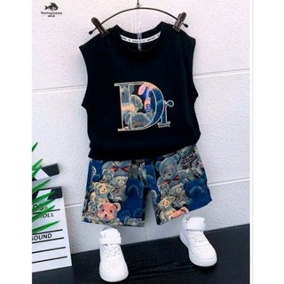 Set Quần Áo Cho Bé Trai Với Họa Tiết Phối Gấu Phong Cách Thể Thao Cá Tính