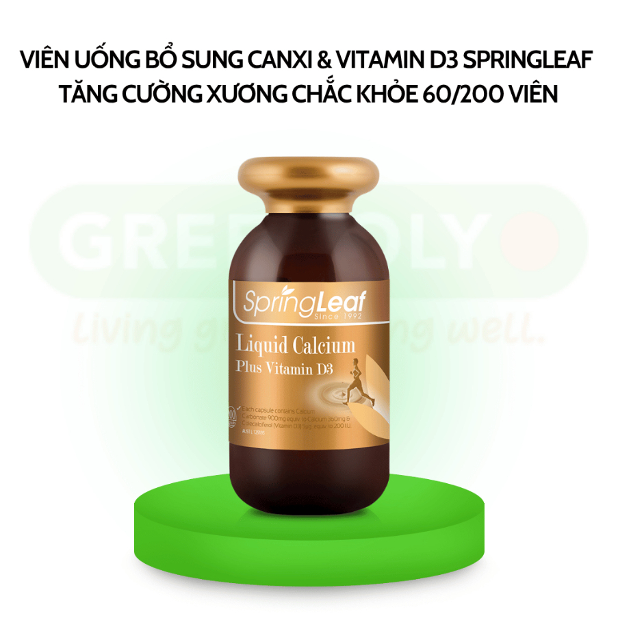 [HÀNG NHẬP KHẨU] LIQUID CALCIUM PLUS VITAMIN D3 SPRING LEAF 60 Viên - Tăng Cường Canxi