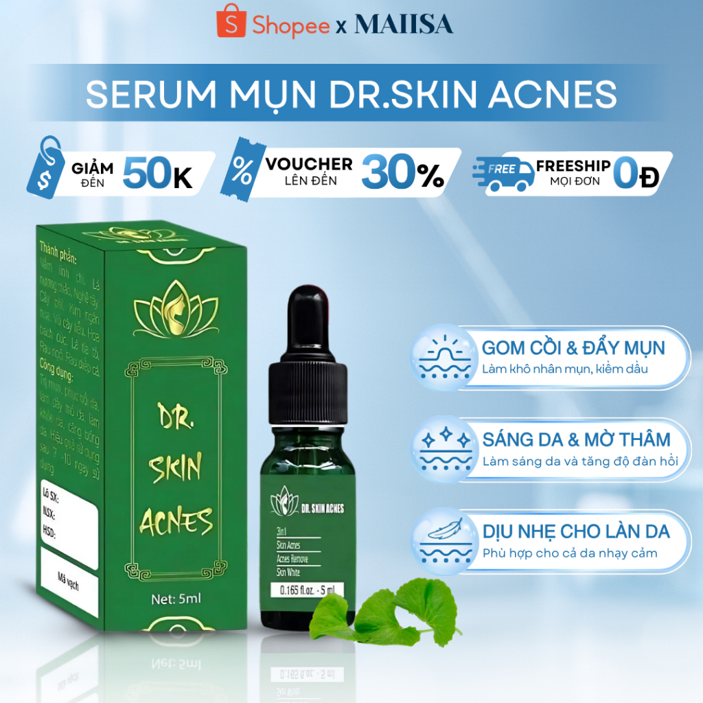 Serum Dr.Skin Acnes 5ml Hỗ Trợ Giảm Mụn, Se Khít Lỗ Chân Lông Và Mờ Vết Thâm Thành Phần Thảo Dược