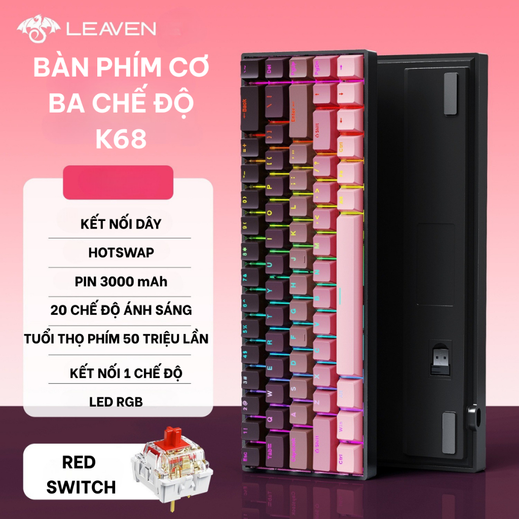 Bàn Phím Cơ Bluetooth K68BT Trục Cơ Red Switch. Có Hotswap Kết Nối Máy Tính/ Điện Thoại/ Tablet  Bảo Hành 12 Tháng | BigBuy360 - bigbuy360.vn