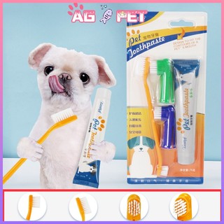 Bộ bàn chải đánh răng cho chó mèo kèm kem thú cưng Pet Toothpaste giảm hôi miệng sạch bóng răng