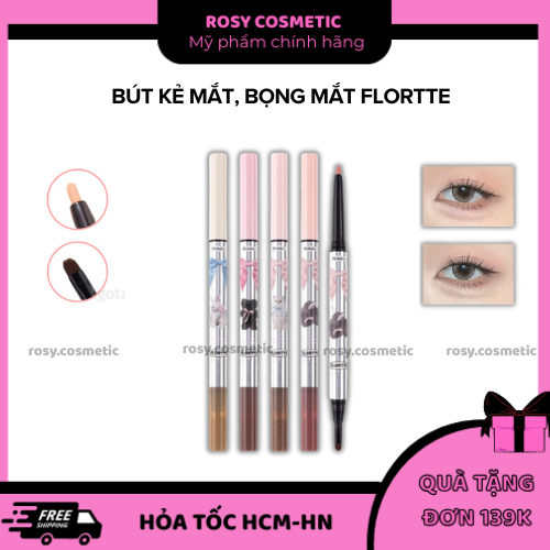 [HỎA TỐC] Bút kẻ bọng mắt FLORTTE Bút kẻ mắt Hai đầu bút tạo khối phấn bắt sáng bút bóng Rosy cosmet
