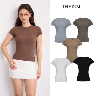 THEKIM Áo thun tăm ngắn tay cổ tròn , áo thun tăm trơn cộc tay A166 dáng thường