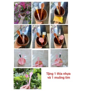  Bộ bát gáo dừa+ muỗng gỗ dừa  tặng kèm 1 thìa nhựa và 1 muỗng tim  