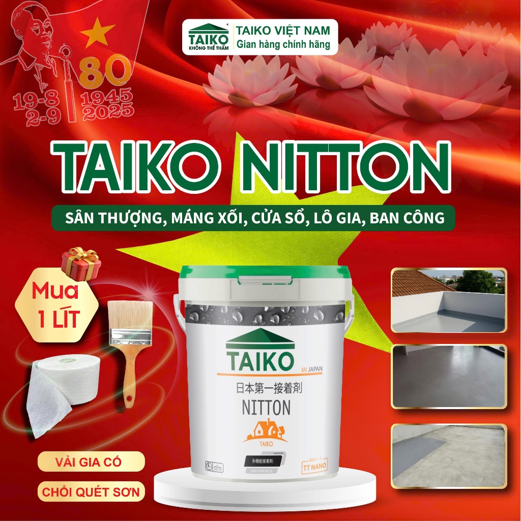 Sơn Chống Thấm Nhật Bản TAIKO NITTON | Xử Lý Vết Nứt Mái, Sàn Vệ Sinh, Máng Xối, Tôn