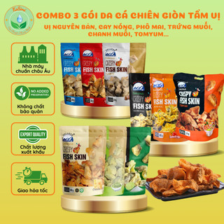 Combo Snack Da Cá Sấy Tẩm Vị 3 Loại Bất Kỳ Tự Chọn, Ăn Là Nghiền, Vị Phô Mai, Chanh Muối, Trứng Muối