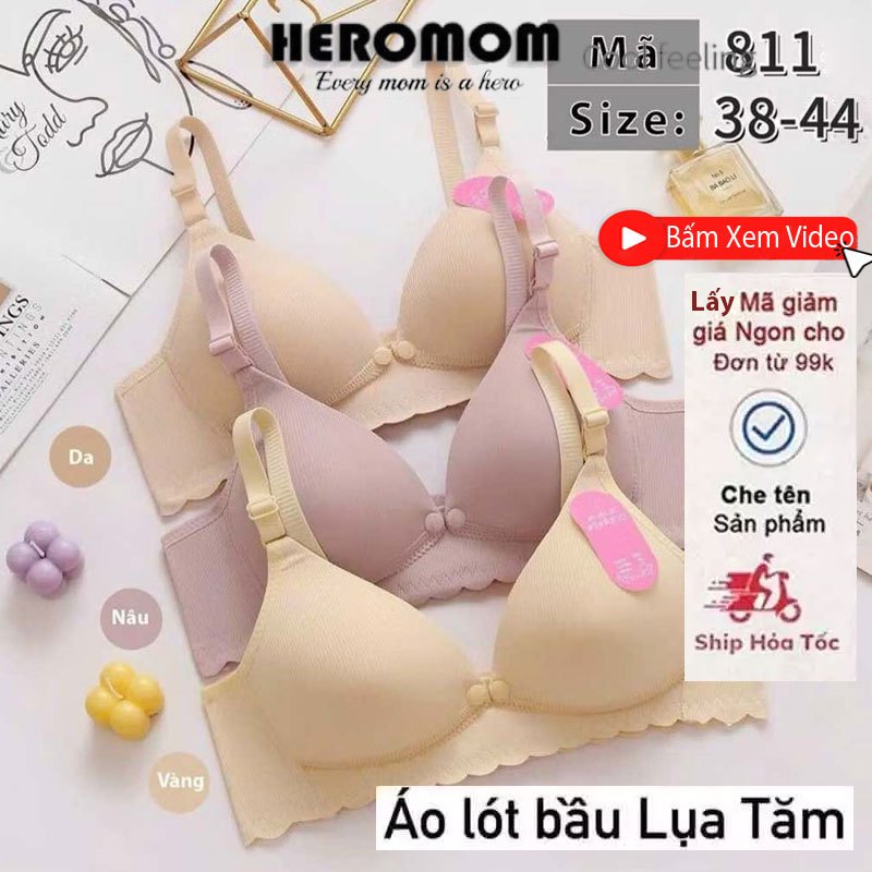 Áo lót bầu LỤA TĂM áo lót cho con bú mở khuy ngang không gọng nâng ngực Bigsize HEROMOM