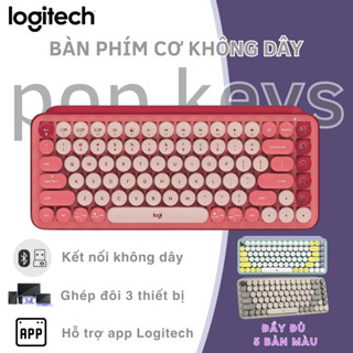 Bàn phím cơ Logitech Pop keys không dây, Thiết kế retro, phím emoji tùy chỉnh, kết nối đa thiết bị