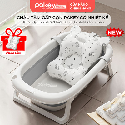 [MẪU MỚI] Chậu Tắm Cao Cấp Cho Bé Tích Hợp Nhiệt Kế Đo Nhiệt Độ Nước Pakey, Bồn Tắm Có Van Xả Nước Tiện Lợi