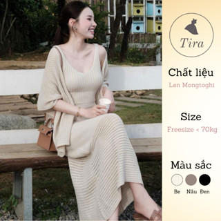 Set váy len bầu TIRA MAMA M263 Set váy bầu dự tiệc Váy len mtg kèm khăn cadigan len lưới điệu đà