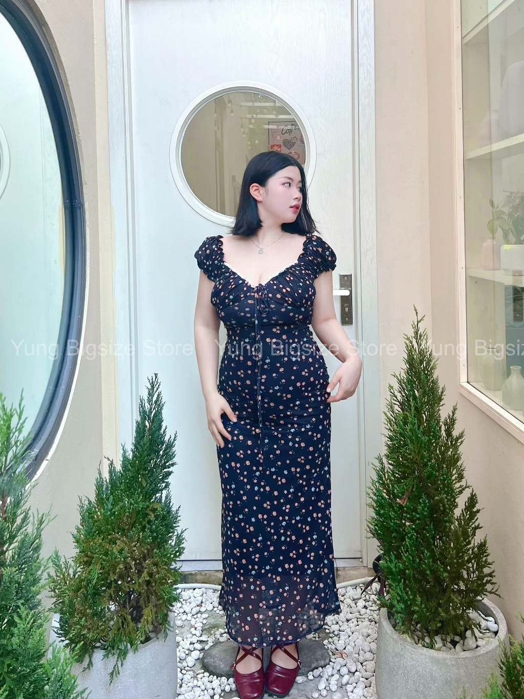 Đầm Body Bigsize hoa nhí đuôi cá co dãn 55-90kg Women Dress Yung Bigsize