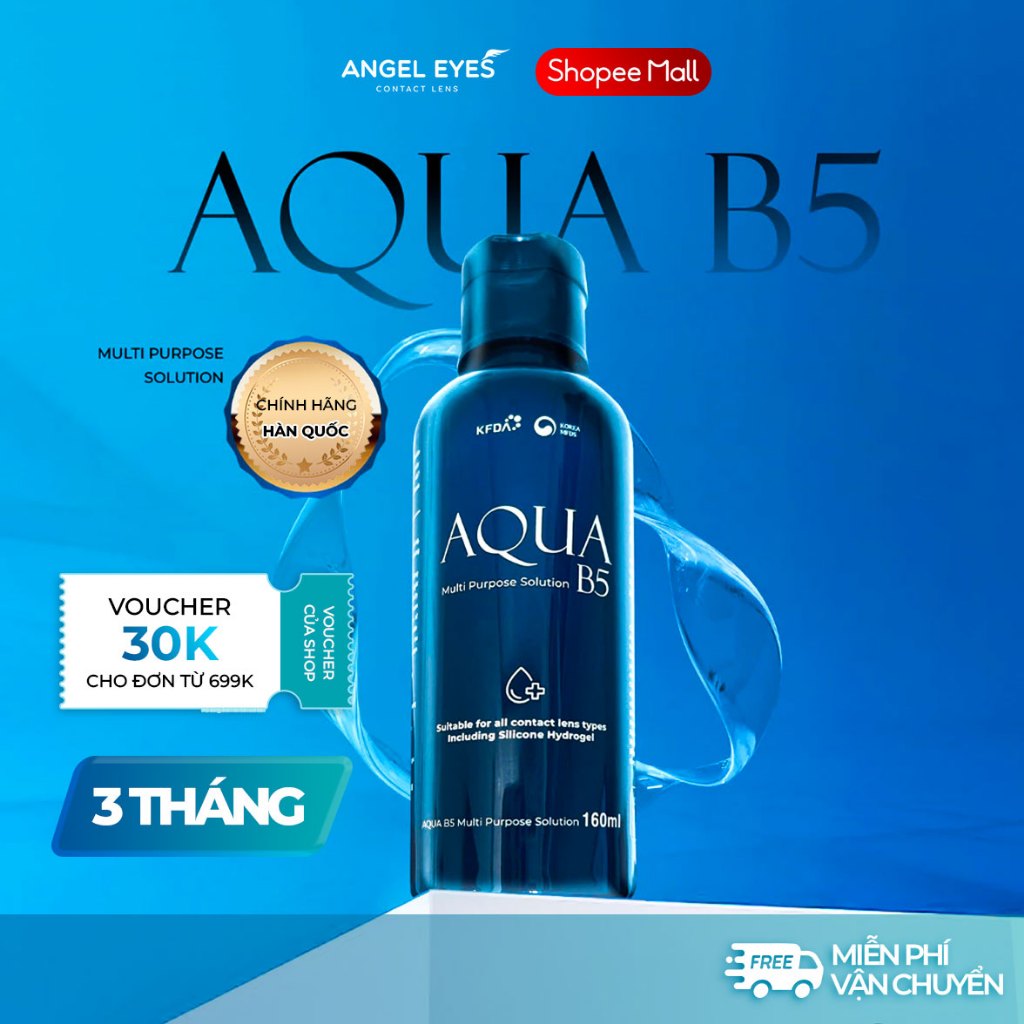 Nước ngâm lens Aqua B5 dung tích 160ml & 360ml (Dung dịch bảo quản kính áp tròng | Nước ngâm kính áp tròng)