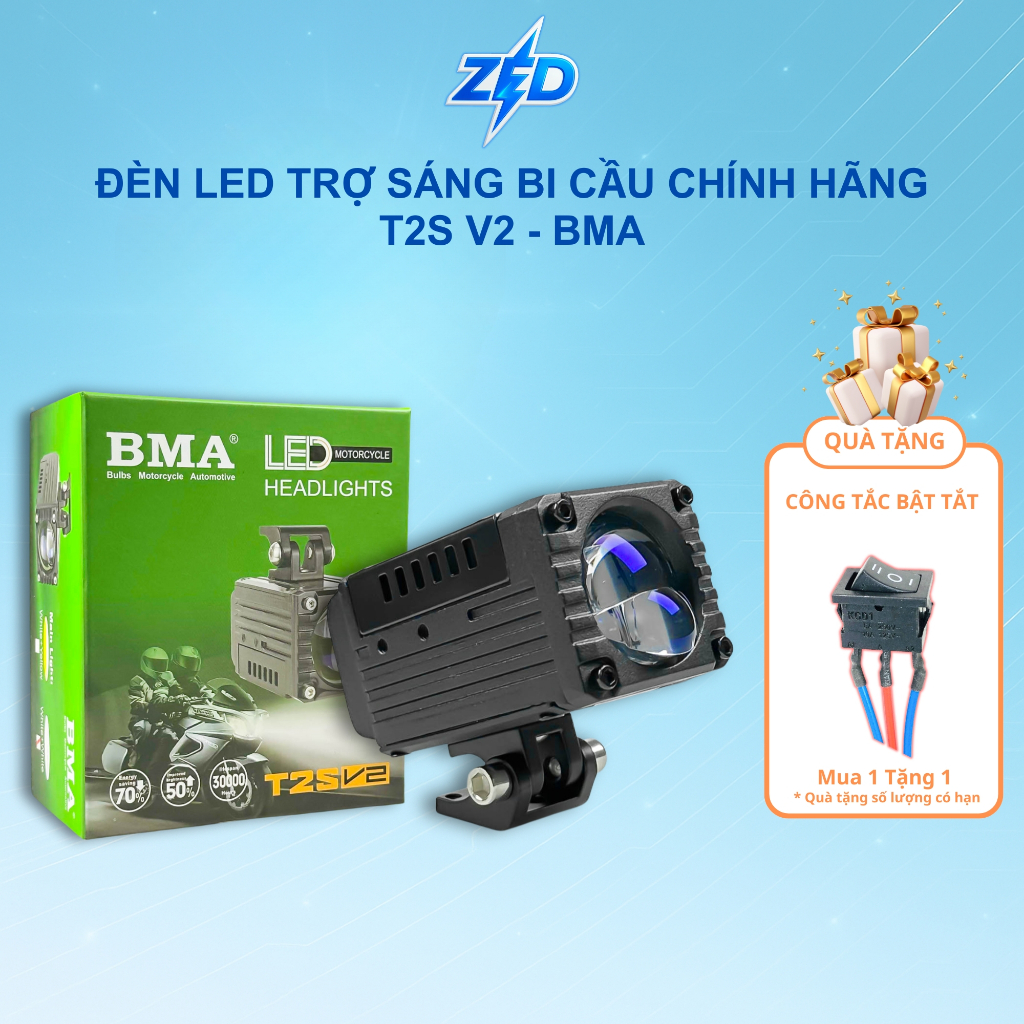 Đèn LED Trợ Sáng T2S V2 BMA - 60W Chống Chói, Pha Laser Mắt Ếch, Chống Nước IP68 Lắp Oto,Xe Máy... -