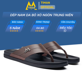 Dép da nam xỏ ngón cao cấp đẹp quai ngang dép kẹp trung niên cho bố tông lê bảo hành 1năm DL79 TIMAN