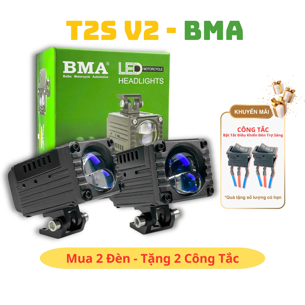 Đèn Trợ Sáng T2S V2 BMA 60W (New 2025)-Ánh Sáng Hoàn Hảo, Chống Chói 12V ĐiệnBình Chống Nước IP68 Xe