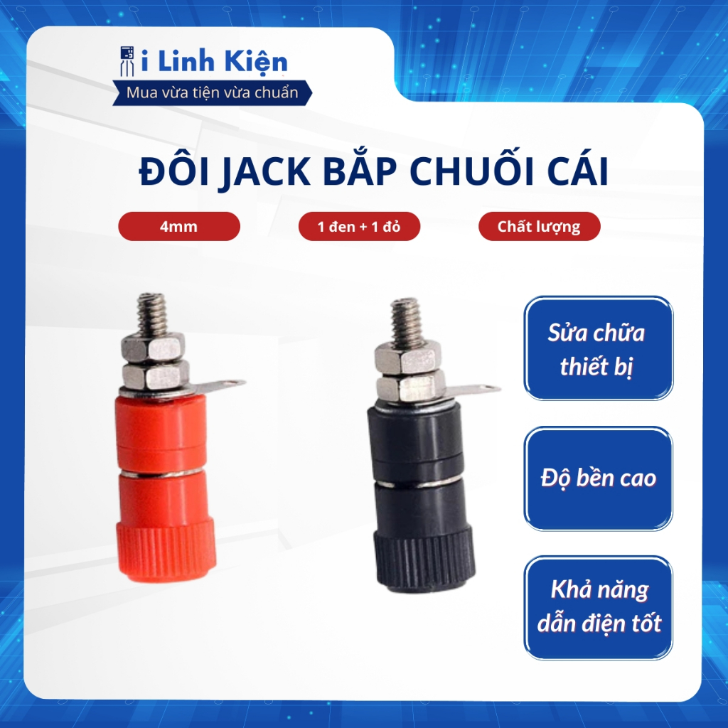 Đôi jack bắp chuối cái 4mm (đen+đỏ)