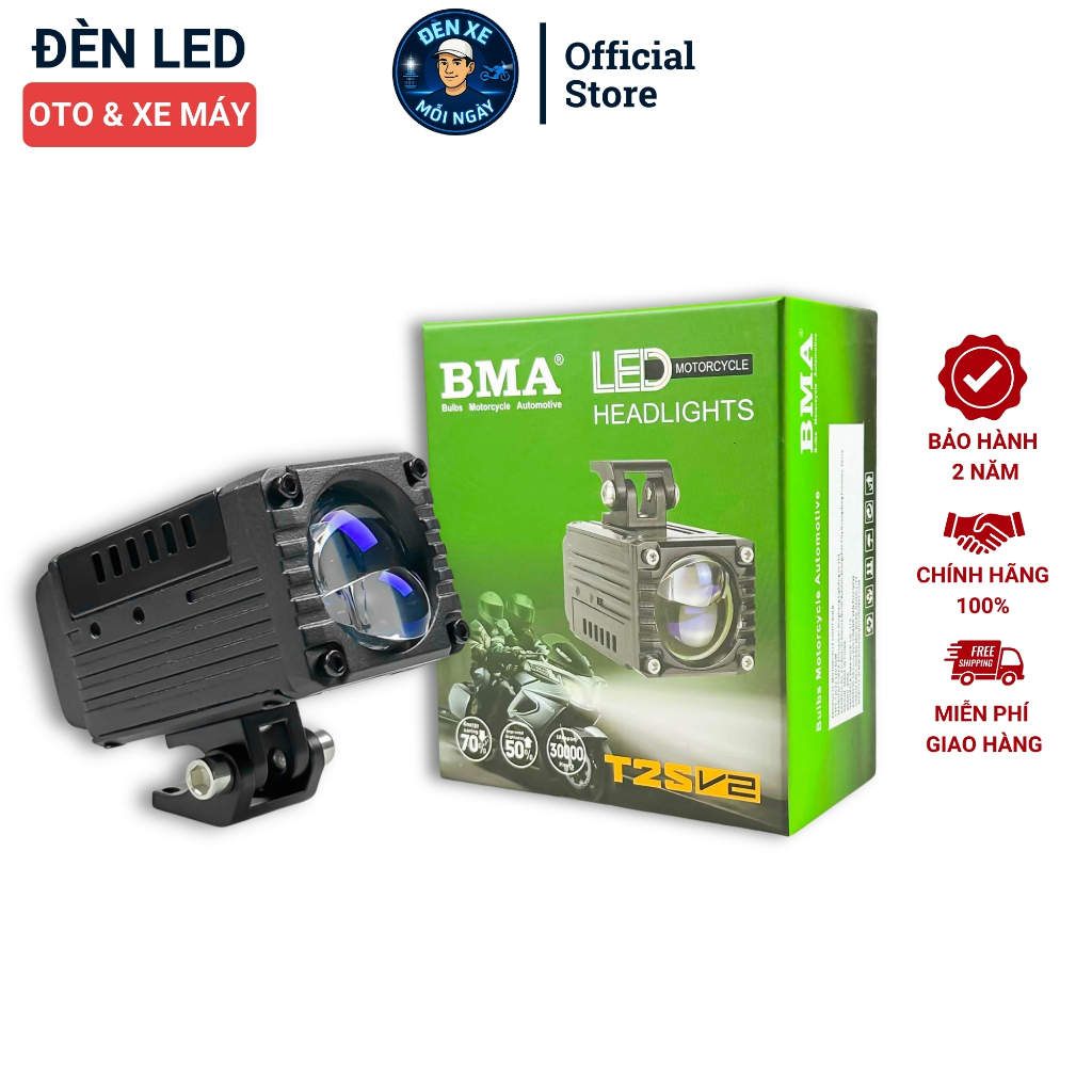 Đèn Trợ Sáng Bi Cầu T2S V2 BMA 60W - Ánh Sáng Hoàn Hảo, Sắc Nét, Chống Chói, Chống Nước IP68 Lắp Xe 