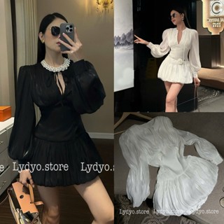  Váy đầm thiết kế jumsuit chân váy boom bí dài tay tay bồng vải ánh kim bling bling cổ chữ V dự tiệc tiểu thư sang chảnh 