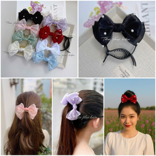  Kẹp tóc càng cua 3 răng dài đính nơ vải tơ đính ngọc thời trang  kẹp càng cua 3r dài  