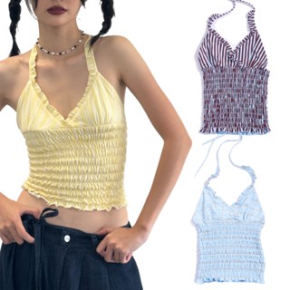 Áo yếm sọc vàng pastel ERRORIST Striped Halter Vàng/ Nâu/ Xanh dương