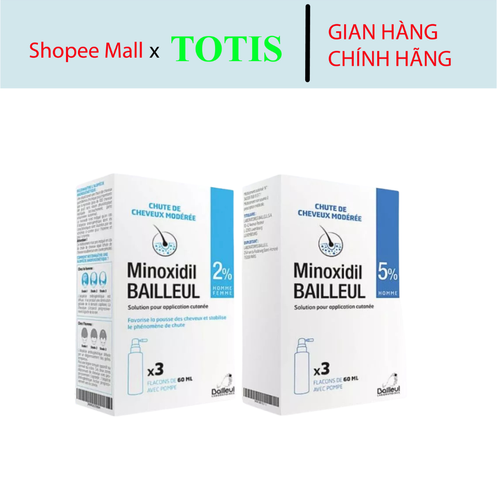 Xịt Mọc Tóc Minoxidil Bailleul 2% Và 5% Ngăn Ngừa Rụng Tóc, Giúp Mọc Tóc 60ml Pháp