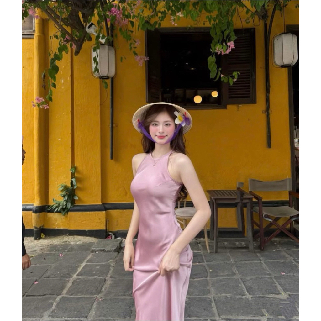 Đầm Lụa Cổ Yếm Form Dài Không Dây Kéo, Không Mút, Một Lớp Nữ Dress Women - LYC | BigBuy360 - bigbuy360.vn