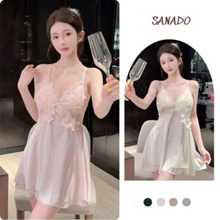  Váy ngủ lụa cao cấp hàng QC có đệm SANADO đầm ngủ tiểu thư phối ren mềm mịn V79 