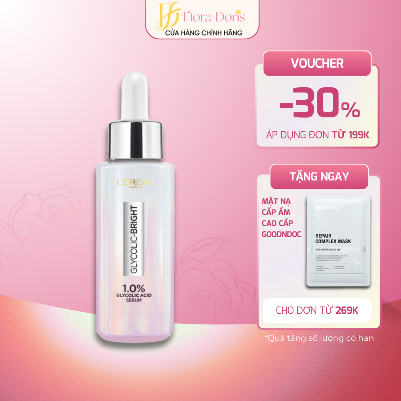 Serum L'oreal Paris Dưỡng Sáng Và Mờ Thâm Nám Glycolic Bright 1.0% Glycolic Acid (AHA)