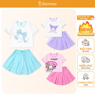 Set váy bé gái Sanrio Bomines, set Bộ áo chân váy Hello Kitty Kuromi Cinnamoroll cho bé 4-12 tuổi 14-40kg SETCVSANNO
