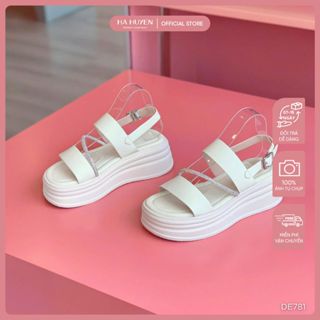 Dép bánh mì nữ HÀ HUYỀN da lì quai ngang dây đá quai hậu đế 6cm - DE781