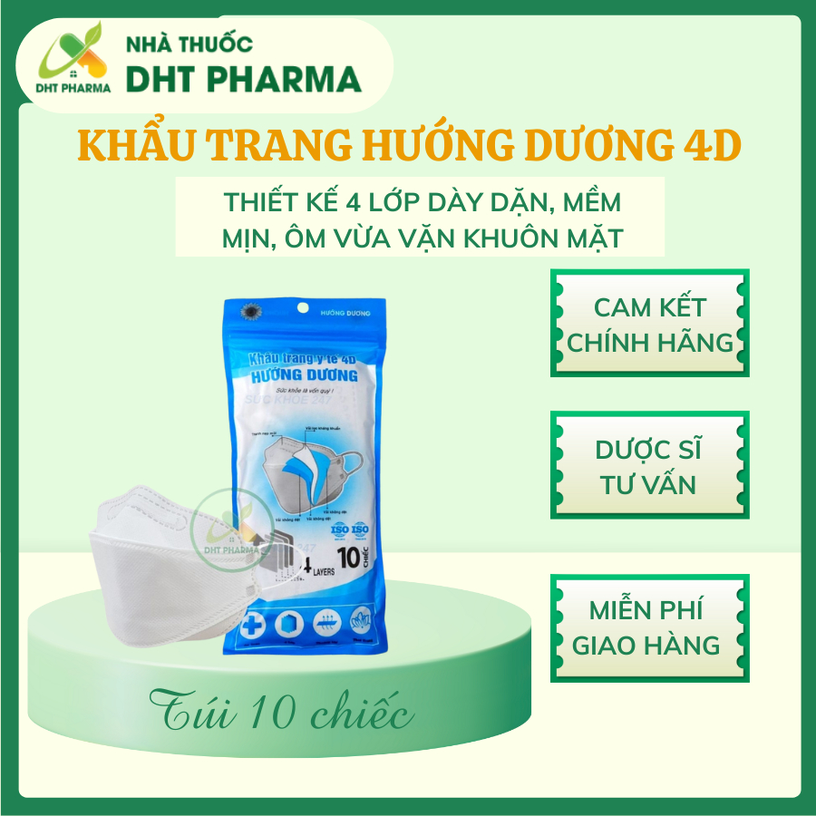 Khẩu trang, khẩu trang y tế, khẩu trang 4D, khẩu trang KF94 Hướng dương 4 lớp (Túi 10 chiếc)