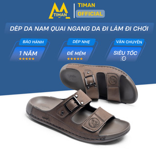 Dép da nam quai ngang dép lê đẹp xỏ ngón cao cấp cho nam trung niên TIMAN sandal công sở BH 1 năm DL124