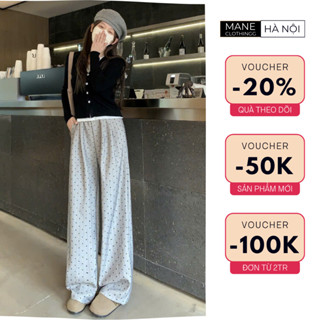  Quần Suông Ống Rộng Vải Gold Hàn Họa Tiết Tim Nhung Thêu Nổi Lưng Chun Tôn Dáng Siêu Hot 