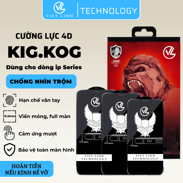 Kính Cường Lực Chống Nhìn Trộm Cho ip, Cường Lực 4D Siêu Mỏng Full Màn, Dòng Không Loạn Cảm Ứng Việt