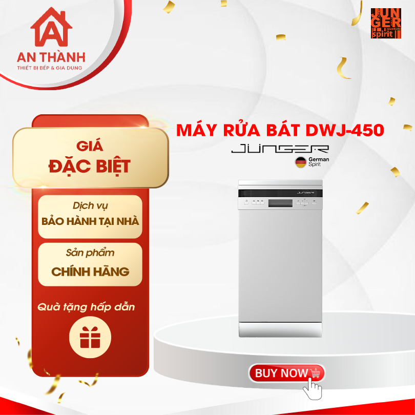Máy rửa bát Junger DWJ-450 bảo hành 3 năm - Tặng dầu bóng 800ml Finish - ATH
