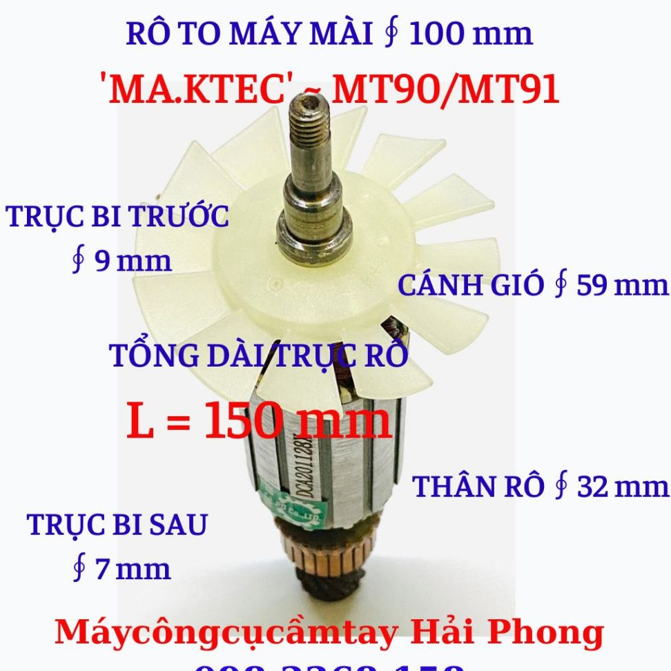Rô to máy mài Ma.ktec mod.MT90 - MT91 - Mkt M0910B  - 220V. Bánh Răng ,Chổi Than, Vòng Bi ...