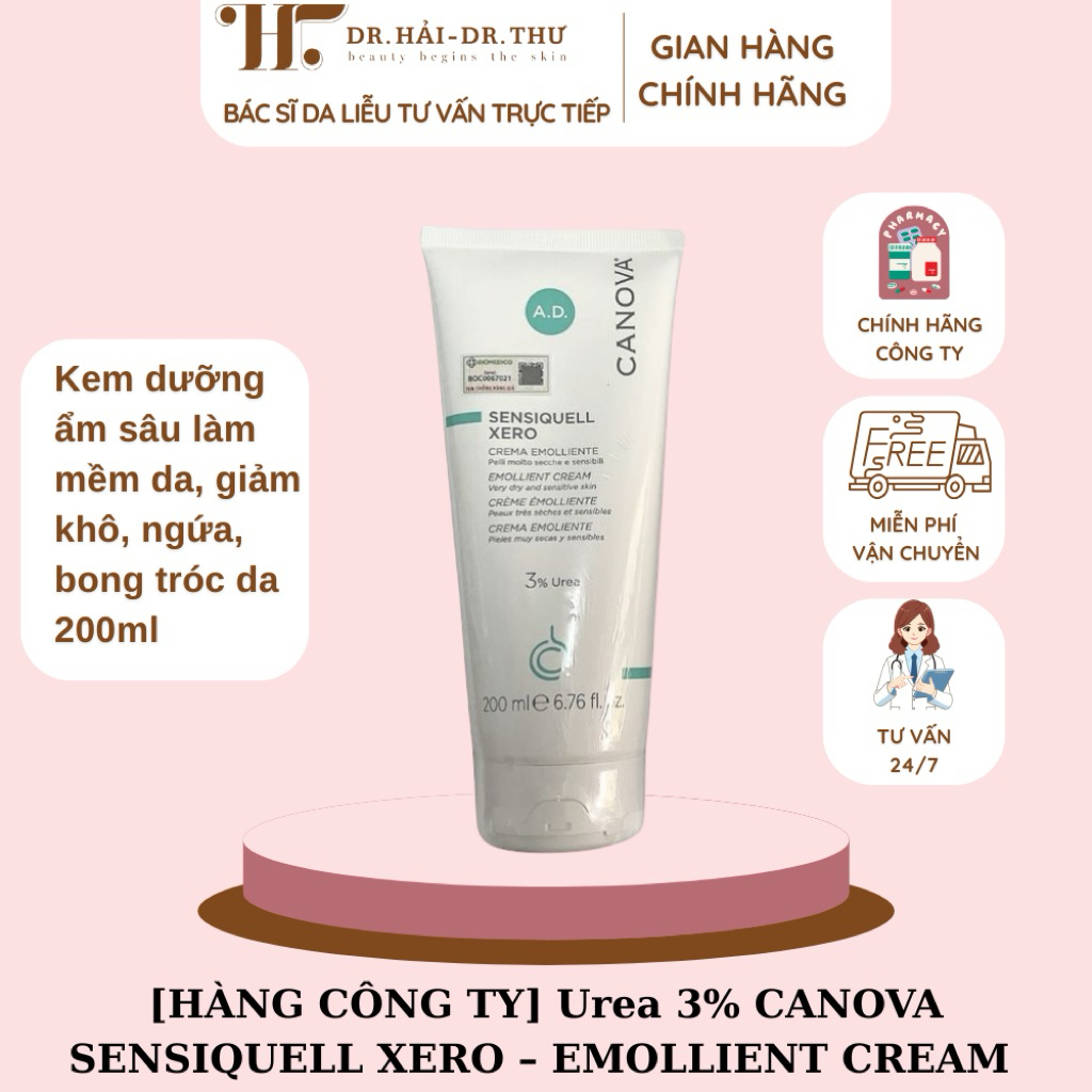 [Hàng Công Ty] Kem dưỡng ẩm sâu Urea 3% CANOVA SENSIQUELL XERO – EMOLLIENT CREAM làm mềm da, giảm kh