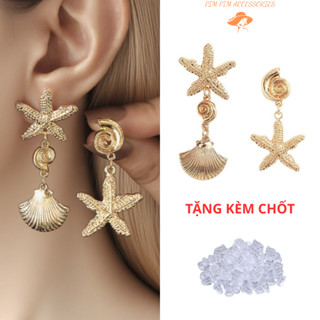 Bông Tai Nữ Hình Sao Biển Và Vỏ Sò Mạ Vàng – Kiểu Dáng Độc Đáo, Phong Cách Trẻ Cá Tính