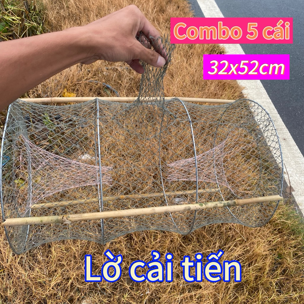 5 chiết Lờ cải tiến 32x52cm, lờ bắt cá, lợp lờ xếp gọn, kèm sẳn cây