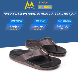 Dép tông nam da xỏ ngón cao cấp dép kẹp sỏ ngón cho nam trung niên êm chân TIMAN bảo hành 1 năm DK14