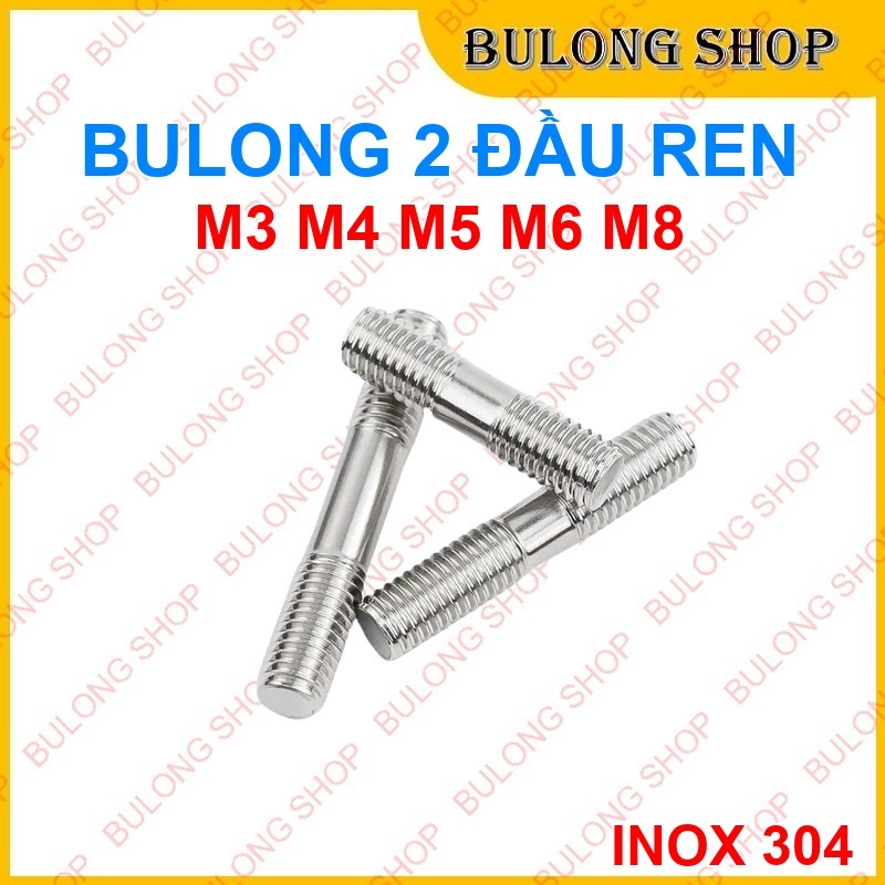 Ty Ren Inox 304 M3 M4 M5 - Guzong, Bulong 2 Đầu Ren - Dùng Cho Cơ Khí Chính Xác