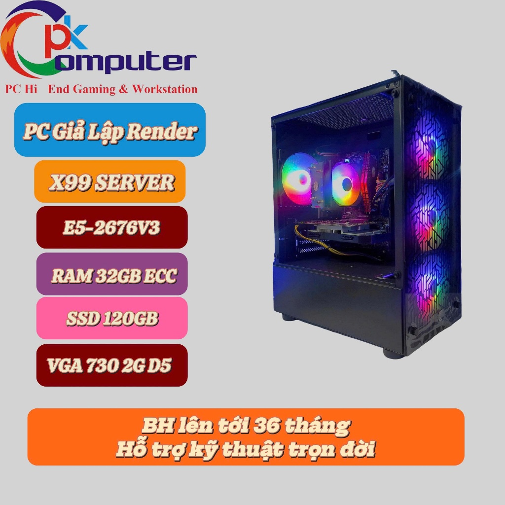 🖥 PC đa nhiệm X99 DDR3 – Xeon E5-2676 v3 – RAM 16GB – SSD 120GB – gt 610 2gb– Nguồn Vỏ mới