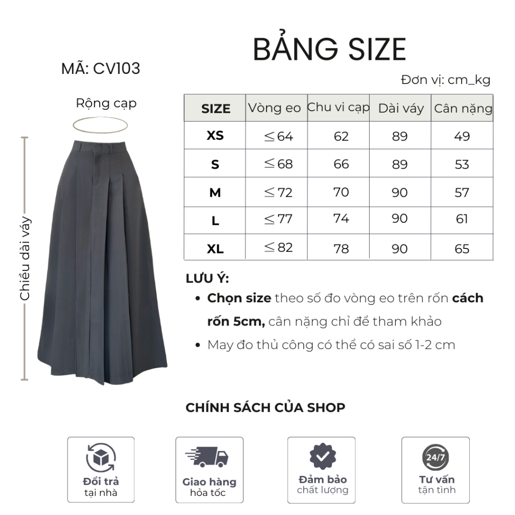 Chân váy xếp ly dáng dài Mely Fashion dài qua gối 90cm xòe chữ A có túi cạp cao chiết eo tôn dáng che bụng bigsize CV103 | BigBuy360 - bigbuy360.vn