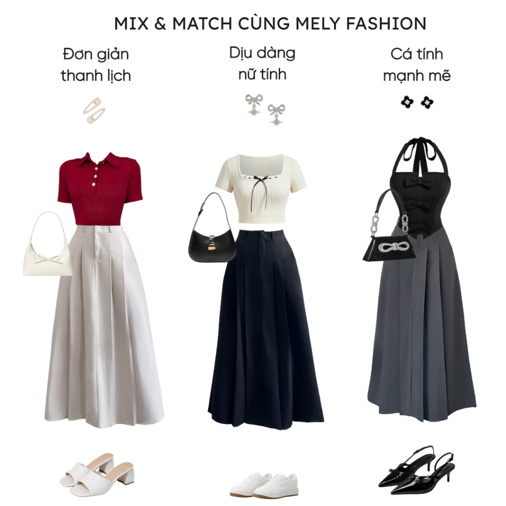Chân váy xếp ly dáng dài Mely Fashion dài qua gối 90cm xòe chữ A có túi cạp cao chiết eo tôn dáng che bụng bigsize CV103 | BigBuy360 - bigbuy360.vn
