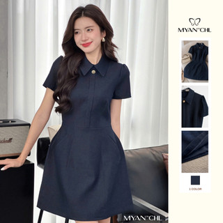  Váy Liền Cổ Sơ Mi MYAN DESIGN Chất Liệu Giả Jeans Dáng Chữ A Thời Trang Thanh Lịch VFY250115 